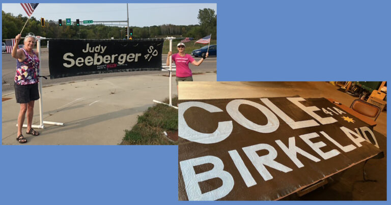 NO KINGS! Pop-Up Banner Lake Elmo Area, AM - Judy Seeberger & Cole Birkeland