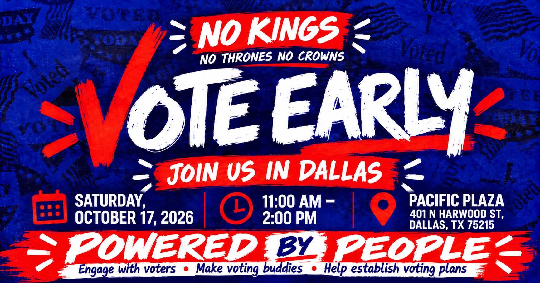 10/17 NO KINGS no thrones, no crowns VOTE EARLY
